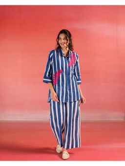 Kameez - Blue & White Stripes Cotton Co-Ord (Set of 2)