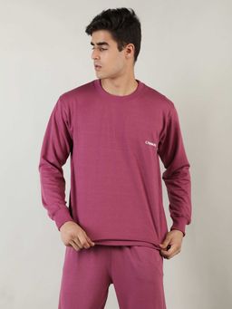 CHKOKKO - Men Purple Terry Cotton Loose Fit Full Sleeves Sweatshirt