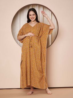 Secret Wish - Mustard Floral Cotton Maternity Kaftan