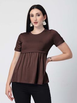 Zelena - Brown Viscose Elastane Maternity Top