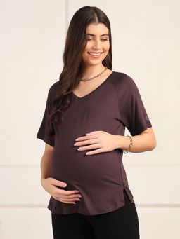 Zelena - Brown Viscose Lycra Maternity Top