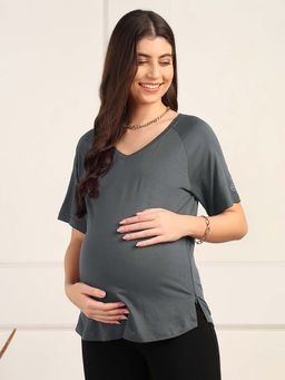 Zelena - Grey Viscose Lycra Maternity Top