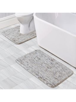 OBSESSIONS - Anti-skid Polyester Bath Mat and Contour Mat, 2Pcs Set, Beige