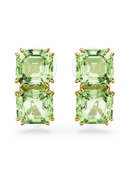 SWAROVSKI - Millenia Clip Earrings, Square Cut, Green, Gold-Tone Plated