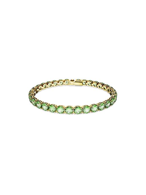 SWAROVSKI Matrix Tennis Bracelet, Round Cut, Green, Gold-Tone Plated