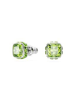SWAROVSKI - Birthstone Stud Earrings, Square Cut, August, Green, Rhodium Plated