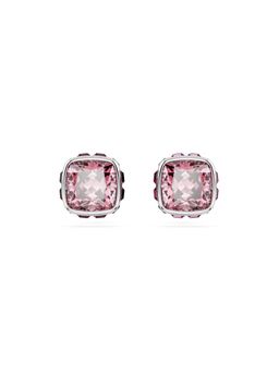 SWAROVSKI - Birthstone Stud Earrings, Square Cut, October, Pink, Rhodium Plated