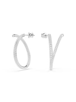 SWAROVSKI - Dextera Hoop Earrings, Round Cut, White, Rhodium Plated