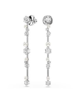 SWAROVSKI - Constella Drop Earrings, Crystal Pearl, Round Cuts, White, Rhodium Plated