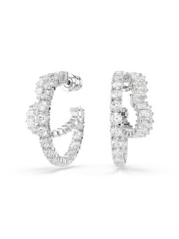 SWAROVSKI - Matrix Hoop Earrings, Mixed Cuts, Heart, White, Rhodium Plated