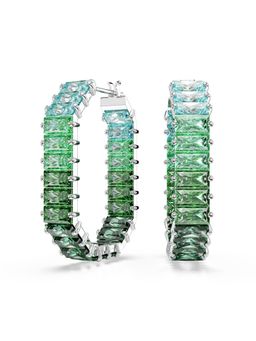 SWAROVSKI - Matrix Hoop Earrings, Baguette Cut, Octagon Shape, Color Gradient, Green, Rhodium Plated