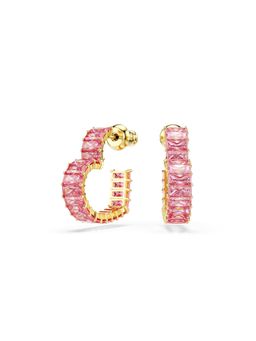 SWAROVSKI - Matrix Hoop Earrings, Baguette Cut, Heart, Small, Pink, Gold-Tone Plated