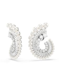 SWAROVSKI - Ariana Grande X Drop Earrings, Crystal Pearl, Mixed Cuts, White, Rhodium Plated