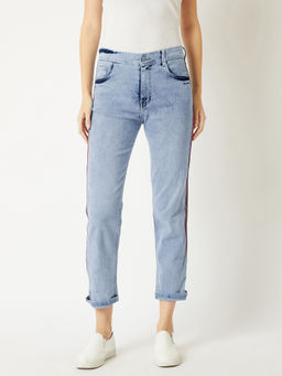 Miss Chase - Light Blue Slim High Rise Regular Blast Effect Stretchable Denim Jeans