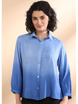 Maaesa - Women Viscose Rayon Tie & Dye Loose Fit Blue Shirt