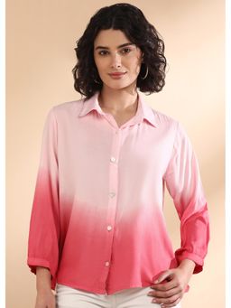 Maaesa - Women Viscose Rayon Tie & Dye Loose Fit Pink Shirt