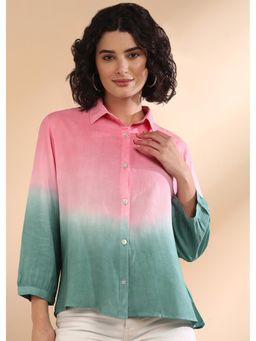 Maaesa - Women Viscose Rayon Tie & Dye Loose Fit Pink Shirt