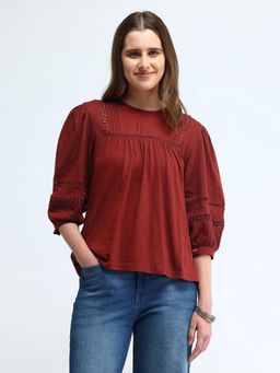 U.S. POLO ASSN. - Red Lace Detailed Cotton Top