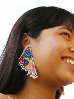 KIHOY - Multi Coloured Statement Sequin Earrings with Pearl Details