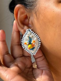 KIHOY - Luma - Beaded And Thread Embroidered Button Stud Earrings