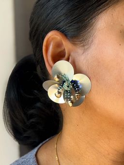 KIHOY - Silver Colour Sequin Flower Stud Earrings