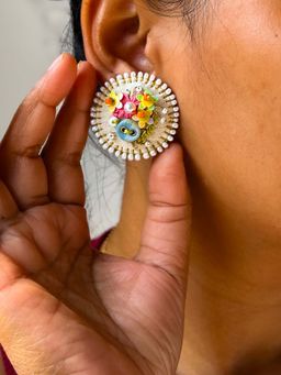 KIHOY - Wattle - Multicolour Hand Embroidered Button Stud Earrings