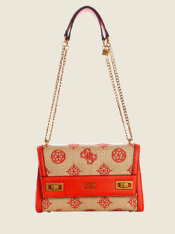 Guess - Beige Monogram Katey Flap Sling Bag