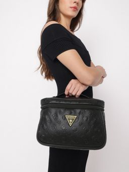 Guess - Black Textured Wilder Toiletry Train Pouch