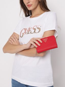 Guess - Red Textured Laurel Zip Around Wallet