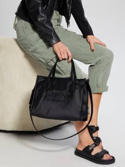 Guess - Black Brand Logo Silvana 2 Compartment Tote Bag with Detachable Strap