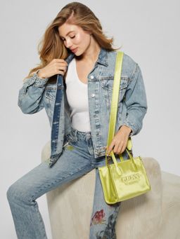 Guess - Lime Green Brand Logo Silvana 2 Compartment Mini Tote Bag with Detachable Strap