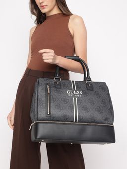 Guess - Charcoal Monogram Kallisto Zip Bottom Shopper Tote Bag with Detachable Strap