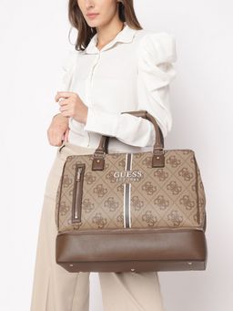 Guess - Brown Monogram Kallisto Zip Bottom Shopper Tote Bag with Detachable Strap