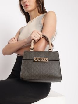 Guess - Charcoal Monogram Bellatrix Mini Satchel Bag with Detachable Strap