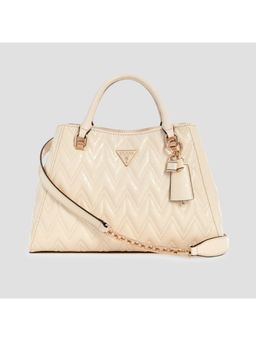 Guess - Cream Quilted Adelard Girlfriend Satchel Bag with Detachable Strap