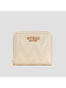 Guess - Cream Quilted Adelard Small Zip Around Wallet