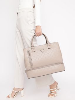 Guess - Rosewood Monogram Wilder Zip Bottom Shopper Tote Bag with Detachable Strap