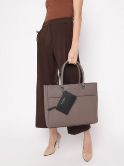 Guess - Taupe Solid Pennywise Carryall Tote Bag with Pouch