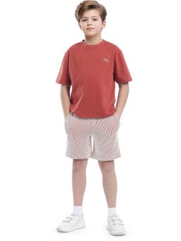 RARE ONES - John-B Rust Cotton Blend Striped Regular Fit Shorts - Rare Ones By Rare Rabbit