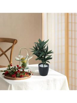 Home Bloom - Artificial Dracaena Green Bush with Basic Black Pot for Home Office Décor