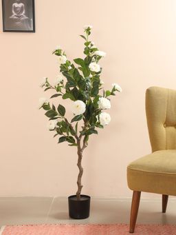 Home Bloom - Artificial Mini Camellia Rose Plants for Indoor & Outdoor with Pot