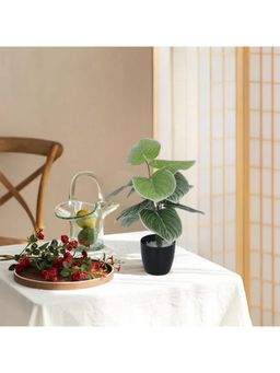 Home Bloom - Artificial Dieffenbachia Plant with Basic Black Pot 12 Green Leaves