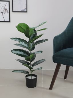 Home Bloom - Artificial Tropical Dieffenbachia Camille Plant with Basic Black Pot