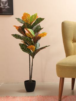 Home Bloom - Artificial Garden Croton Plant 95 cm Tall Basic Black Pot Plant