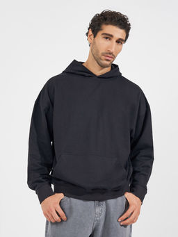 Styli - Black Solid Oversized Back City Fleece Hoodie