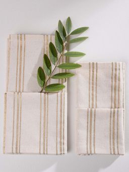 RATAN JAIPUR - Cream Linear Stripe Napkins (Set Of 6)