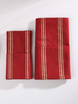 RATAN JAIPUR - Red Linear Stripe Napkins (Set Of 6)
