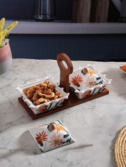 Trovea's - Cocolid Fine Porcelain Twin Snacks Bowls with Tray (Set Of 3)