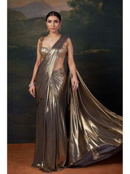 THETAA - Pre-Draped Gold Saree with Stitched