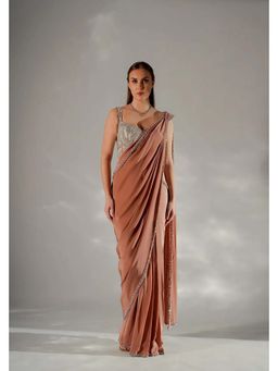 Jade by Ashima - Women Ivory Embellished Saree with Stitched Blouse